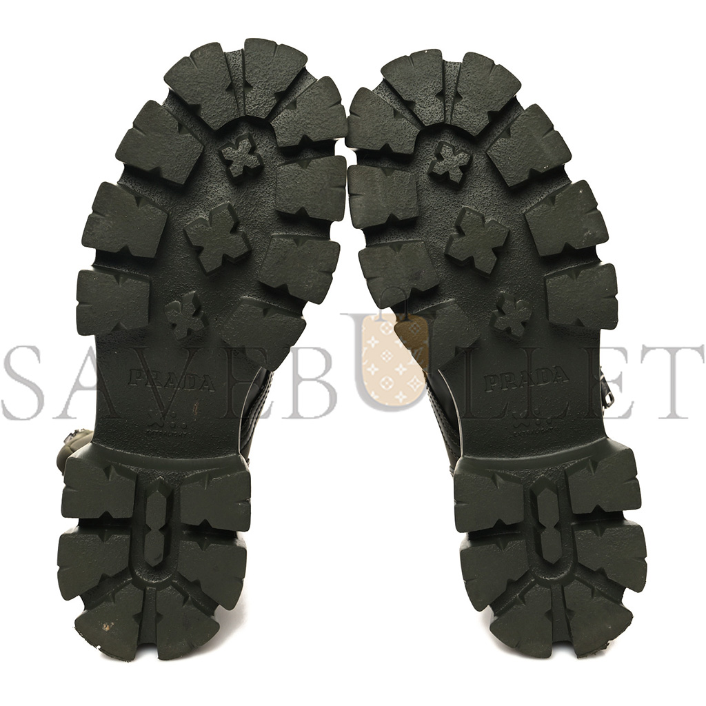 PRADA SPAZZOLATO ROIS RE-NYLON METAL TRIANGLE LOGO MONOLITH POUCH POCKET 55MM BOOTS 40.5 MILITARE