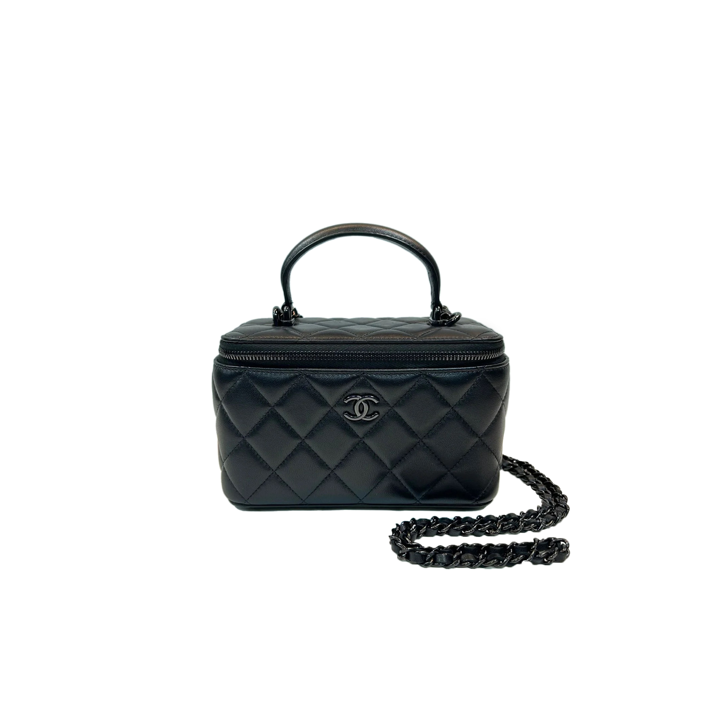 CHANEL MATELASSE 2WAY VANITY CASE BLACK LAMBSKIN AP2199 (16*10*8cm)