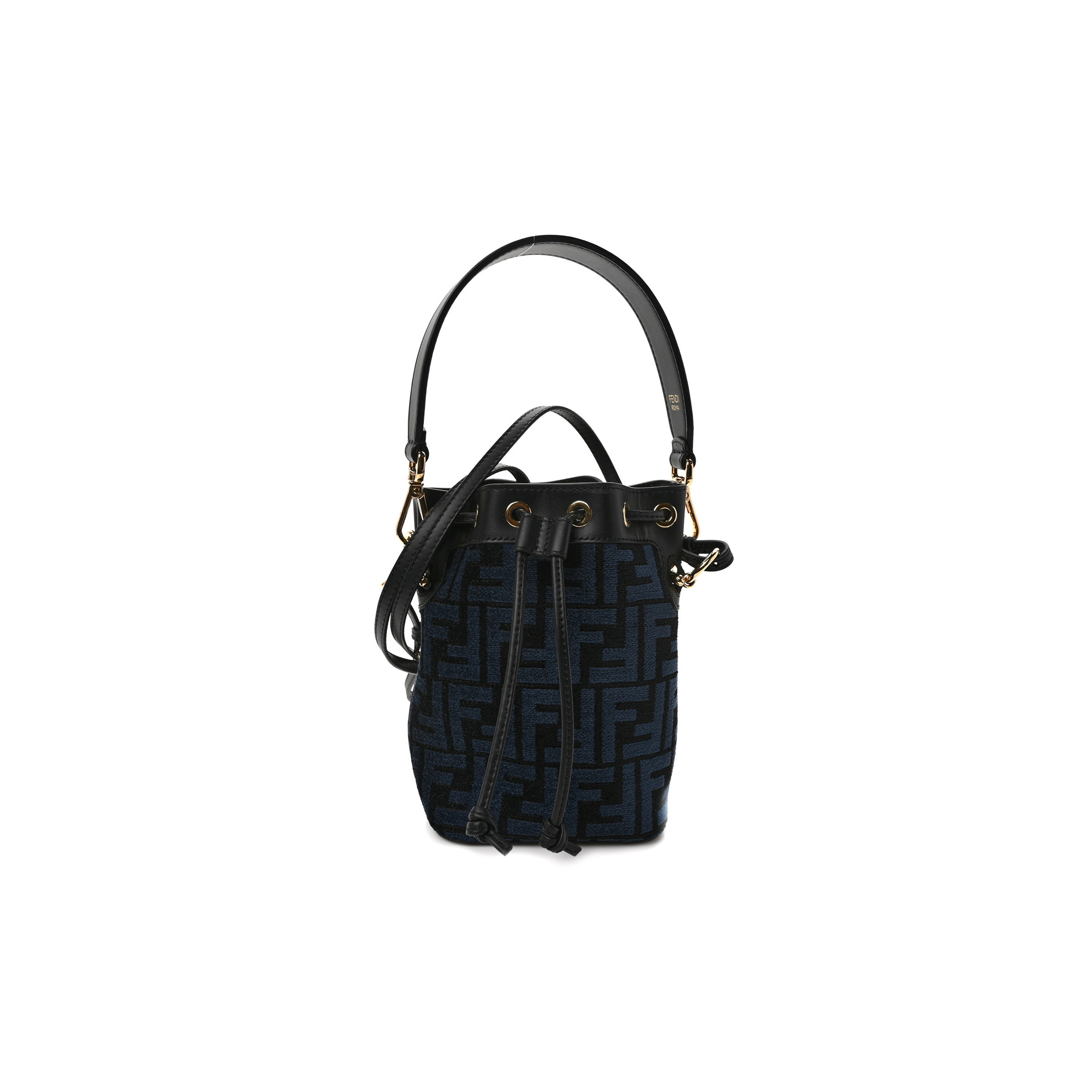 FENDI CHENILLE VITELLO KING FF MINI MON TRESOR BUCKET BAG BLUE BLACK (18*11*10cm) FENDI CHENILLE VITELLO KING FF MINI MON TRESOR BUCKET BAG BLUE BLACK (18*11*10cm)
