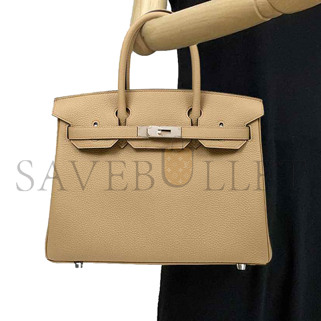 HERMES BIRKIN 30 TOGO LEATHER MILK TEA COLOR SILVER BUCKLE BAG BK308QTGSS (30*23*15cm)