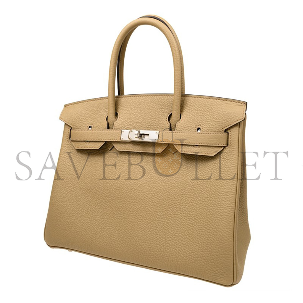 HERMES BIRKIN 30 TOGO LEATHER MILK TEA COLOR SILVER BUCKLE BAG BK308QTGSS (30*23*15cm)