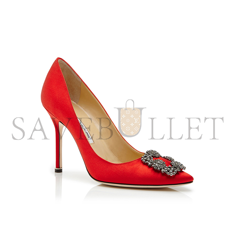 MANOLO BLAHNIK HANGISI RED SATIN JEWEL BUCKLE PUMPS 9XX-0664-0032 MANOLO BLAHNIK HANGISI RED SATIN JEWEL BUCKLE PUMPS 9XX-0664-0032