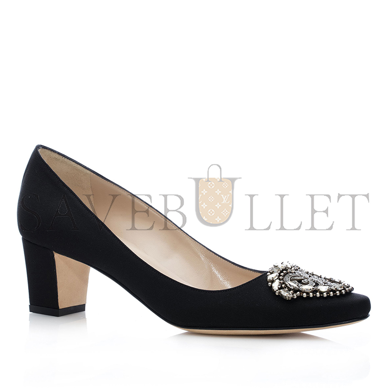 MANOLO BLAHNIK OKKATO BLACK CRÊPE DE CHINE JEWEL BUCKLE PUMPS 9XX-0574-0007 MANOLO BLAHNIK OKKATO BLACK CRÊPE DE CHINE JEWEL BUCKLE PUMPS 9XX-0574-0007