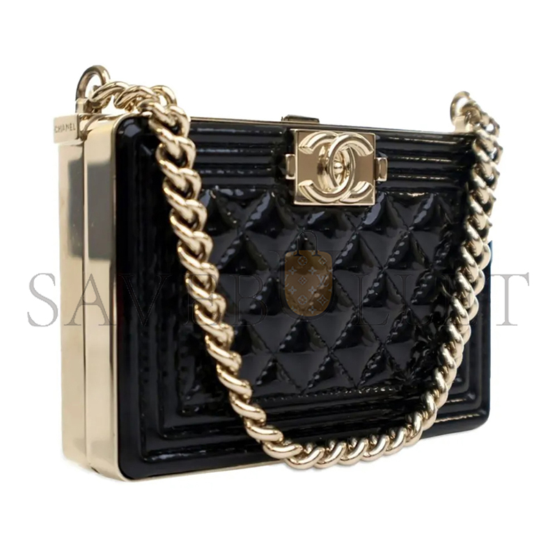 CHANEL PATENT BOY CLUTCH WITH CHAIN HANDBAG AP2870 B08500 94305 (11*7.5*2.5cm)
