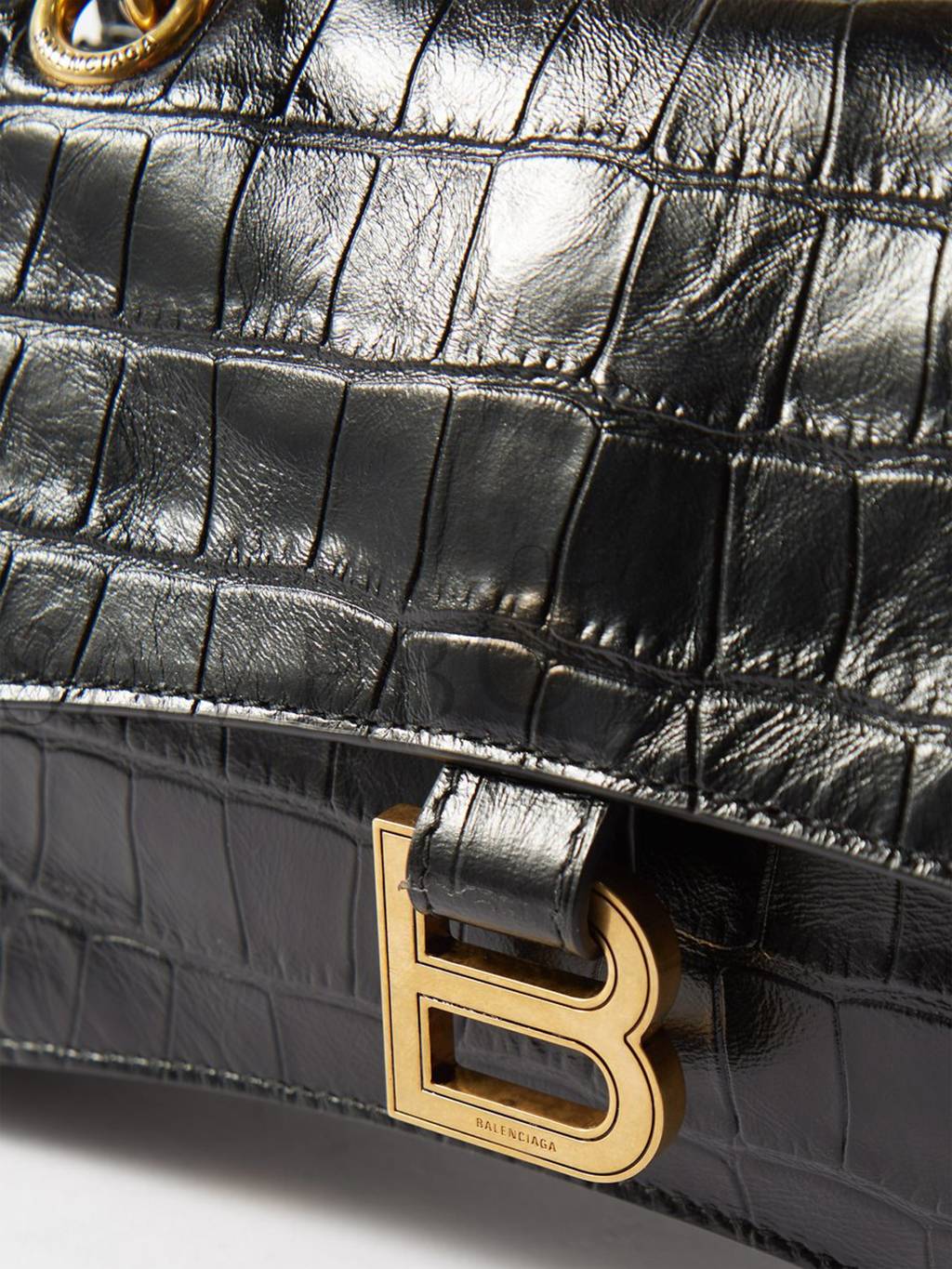 BALENCIAGA BLACK CRUSH CHAIN CROCODILE-EFFECT LEATHER SHOULDER BAG MATCHESFASHION US (25.5*16*6.4cm)