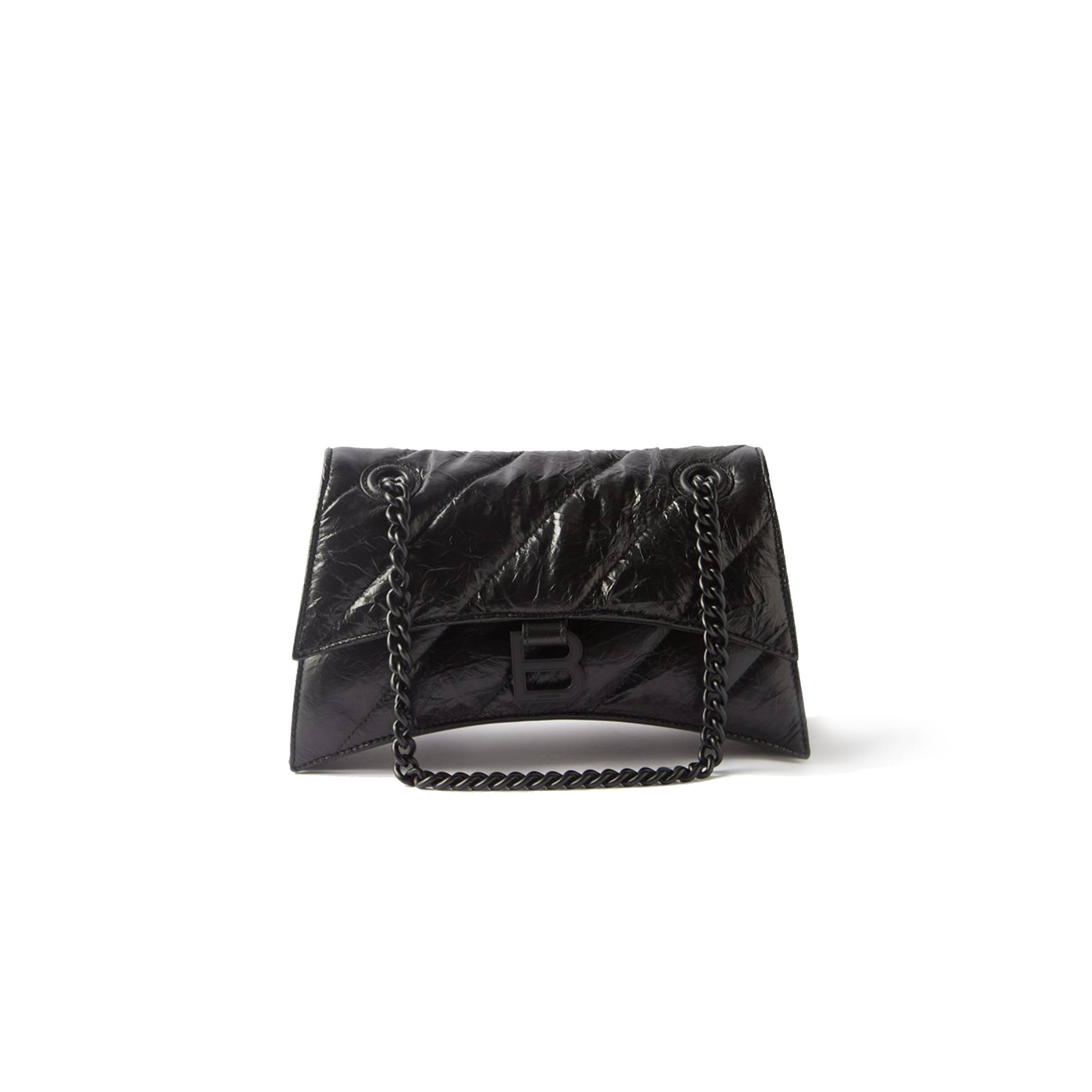 BALENCIAGA BLACK CRUSH S QUILTED CREASED-LEATHER SHOULDER BAG MATCHESFASHION US (25.5*15*6.4cm)