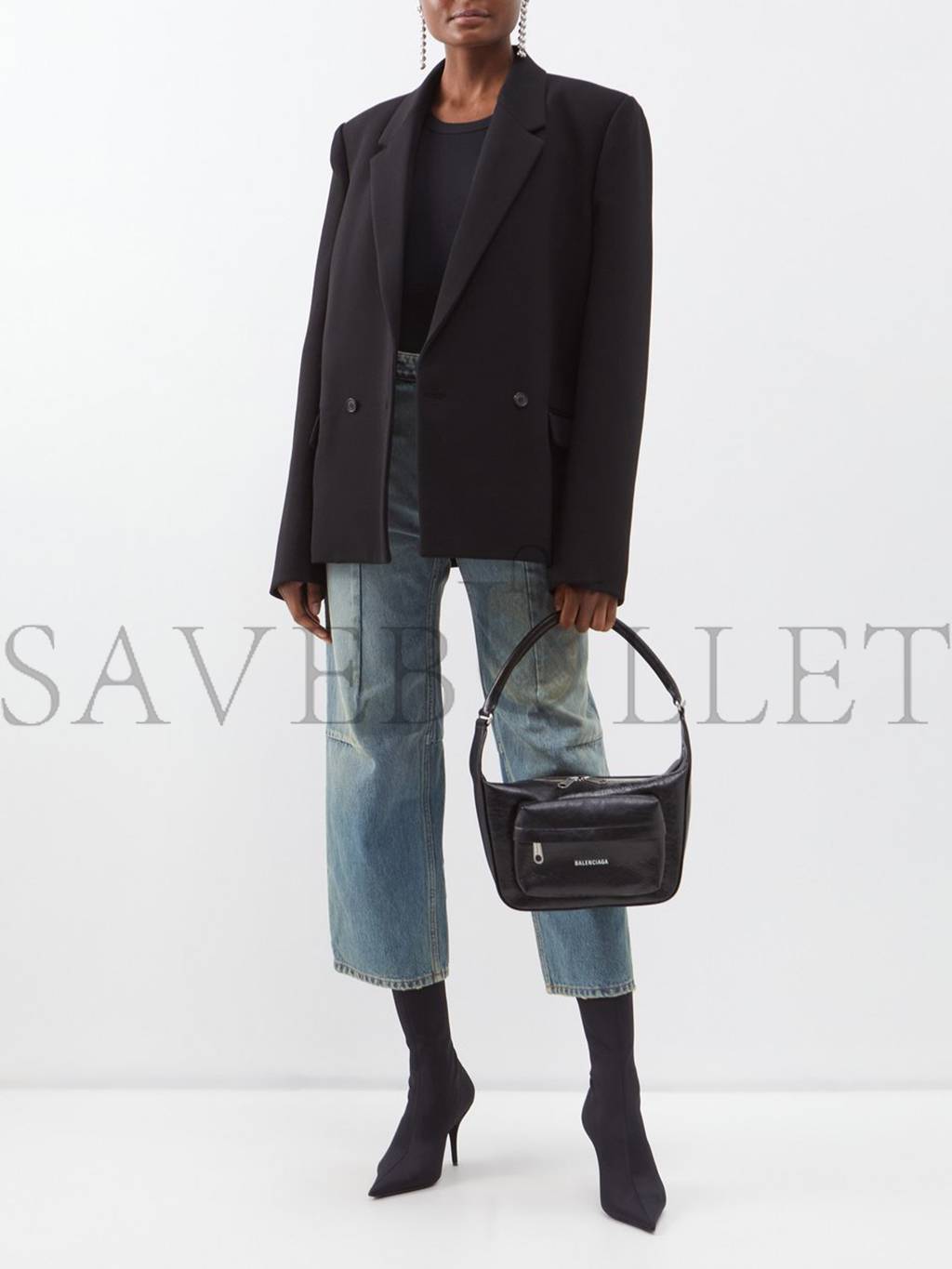 BALENCIAGA BLACK RAVER MEDIUM CREASED-LEATHER SHOULDER BAG MATCHESFASHION US (30*18*7.5cm)