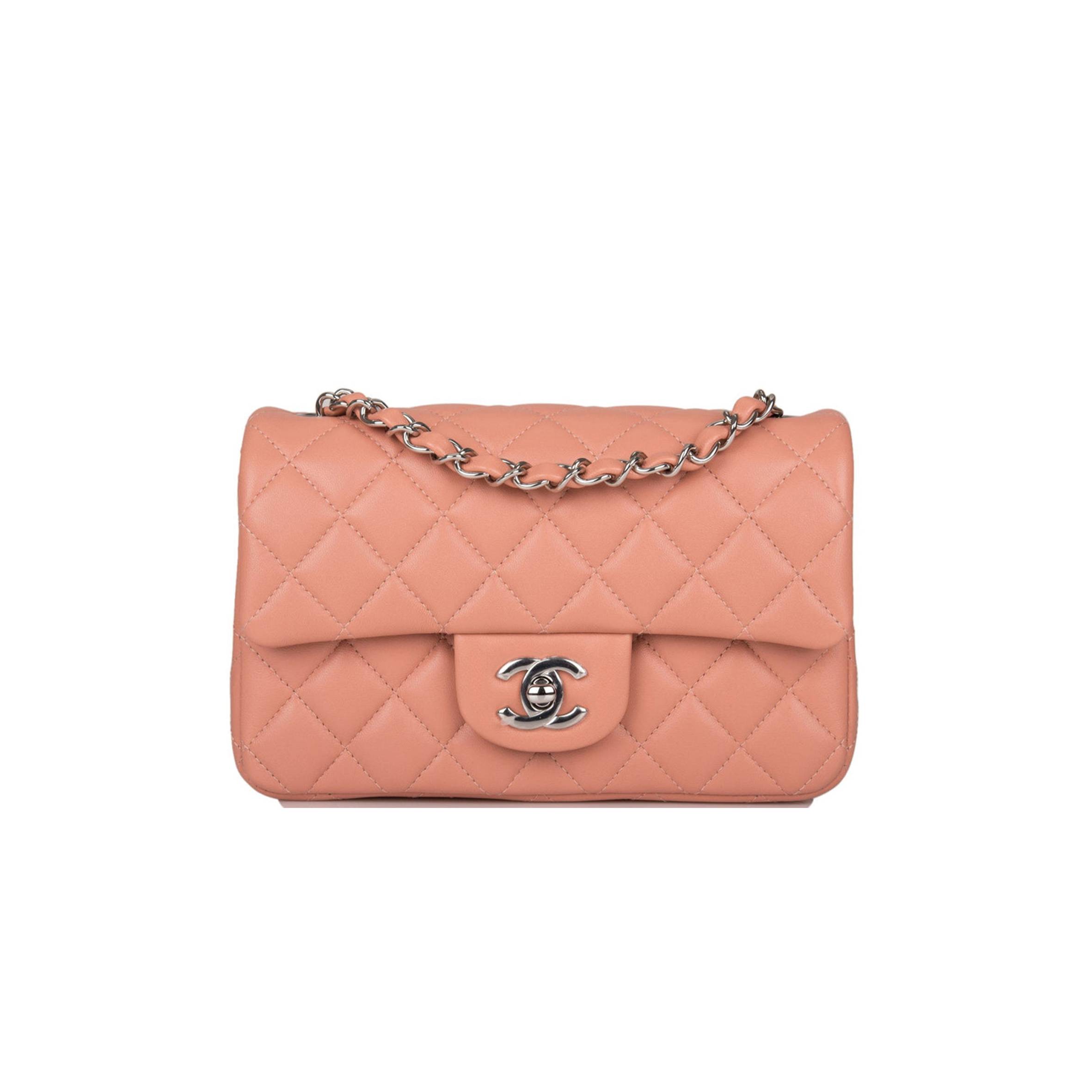 CHANEL MINI RECTANGULAR FLAP BAG ROSE LAMBSKIN SILVER HARDWARE (20*13*6cm)