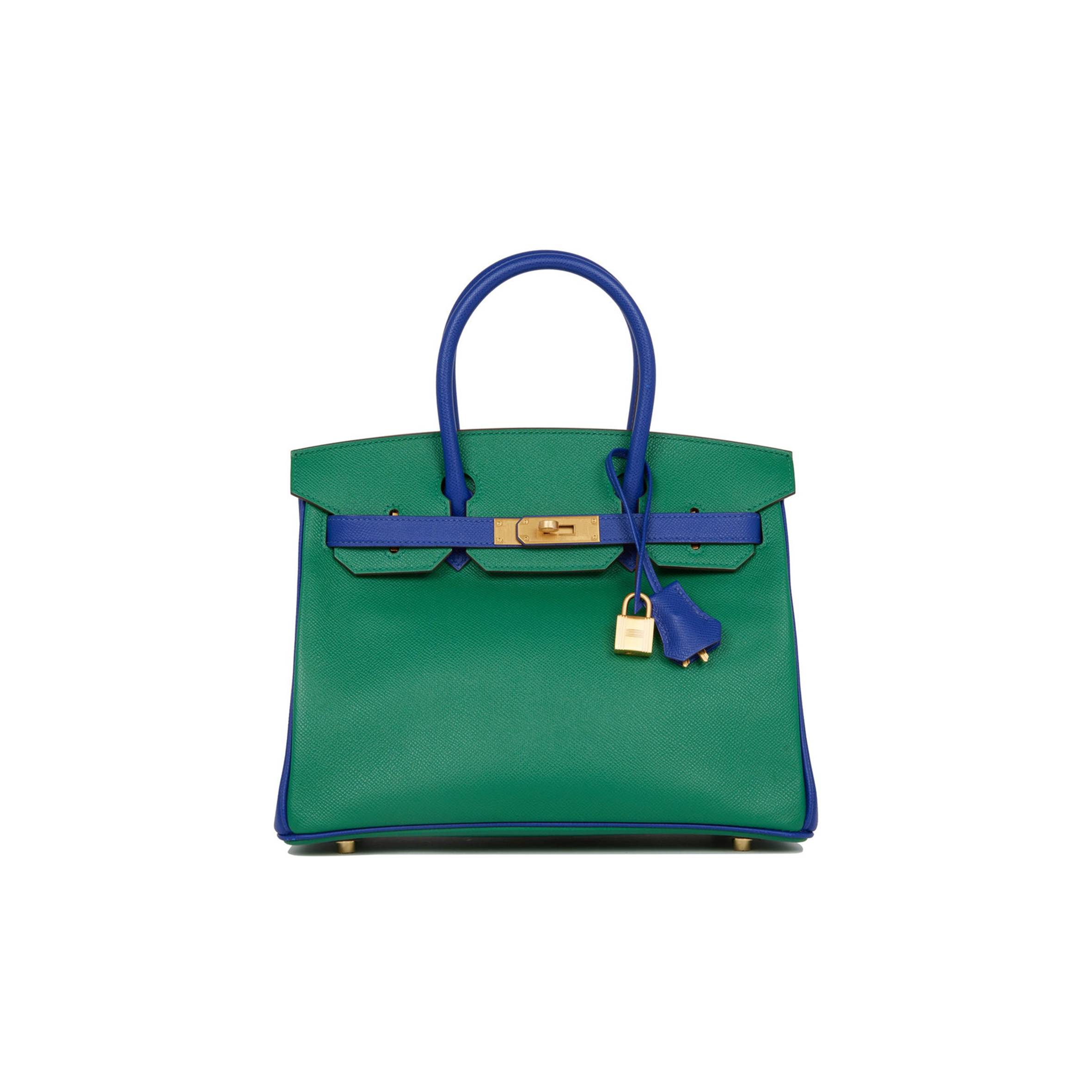 HERMES SPECIAL ORDER (HSS) BIRKIN 30 VERT VERONE AND BLEU ELECTRIC EPSOM BRUSHED GOLD HARDWARE ( 30cm*22*16cm)