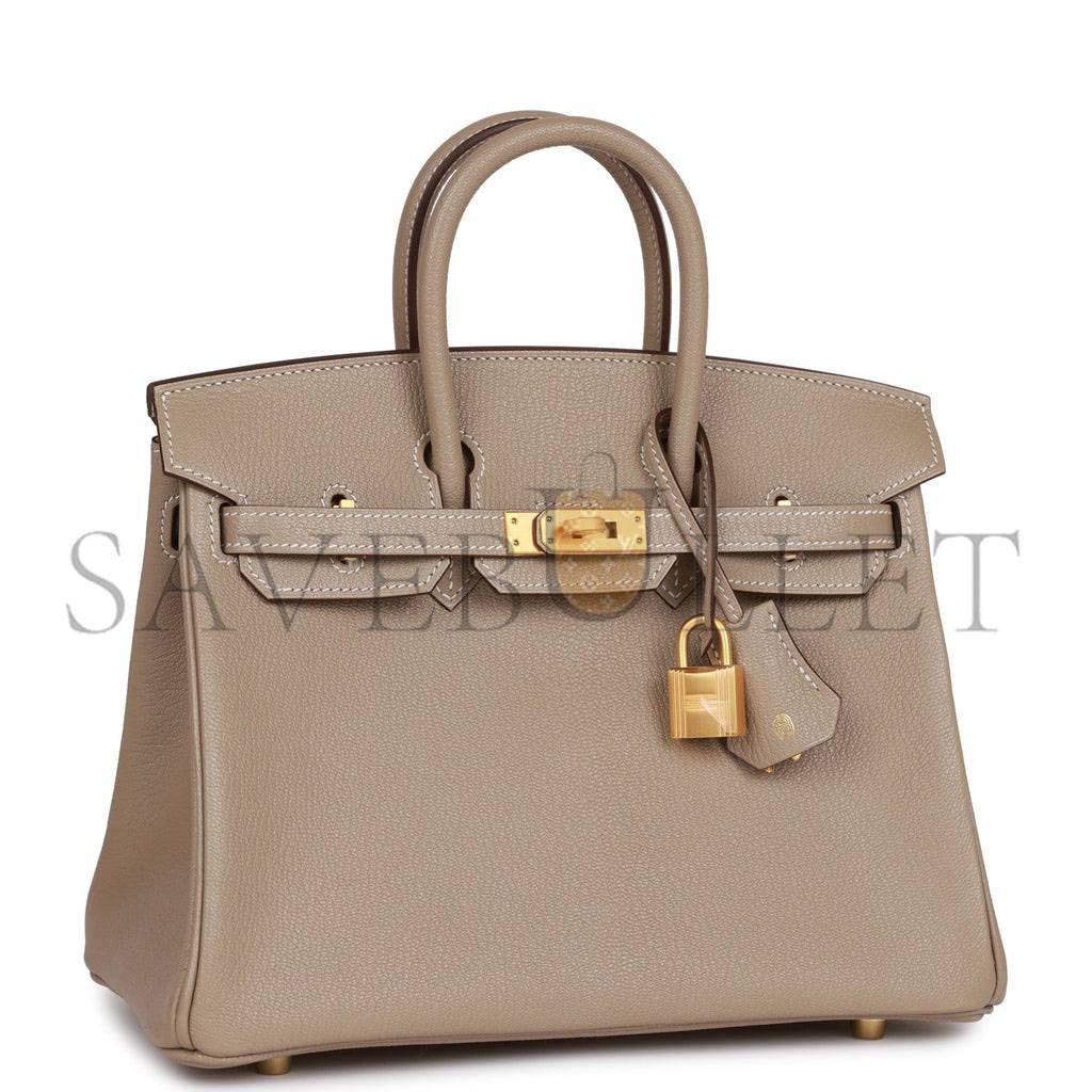 HERMES SPECIAL ORDER (HSS) BIRKIN 25 GRIS TOURTERELLE VERSO CHEVRE BRUSHED GOLD HARDWARE HANDMADE (25cm)