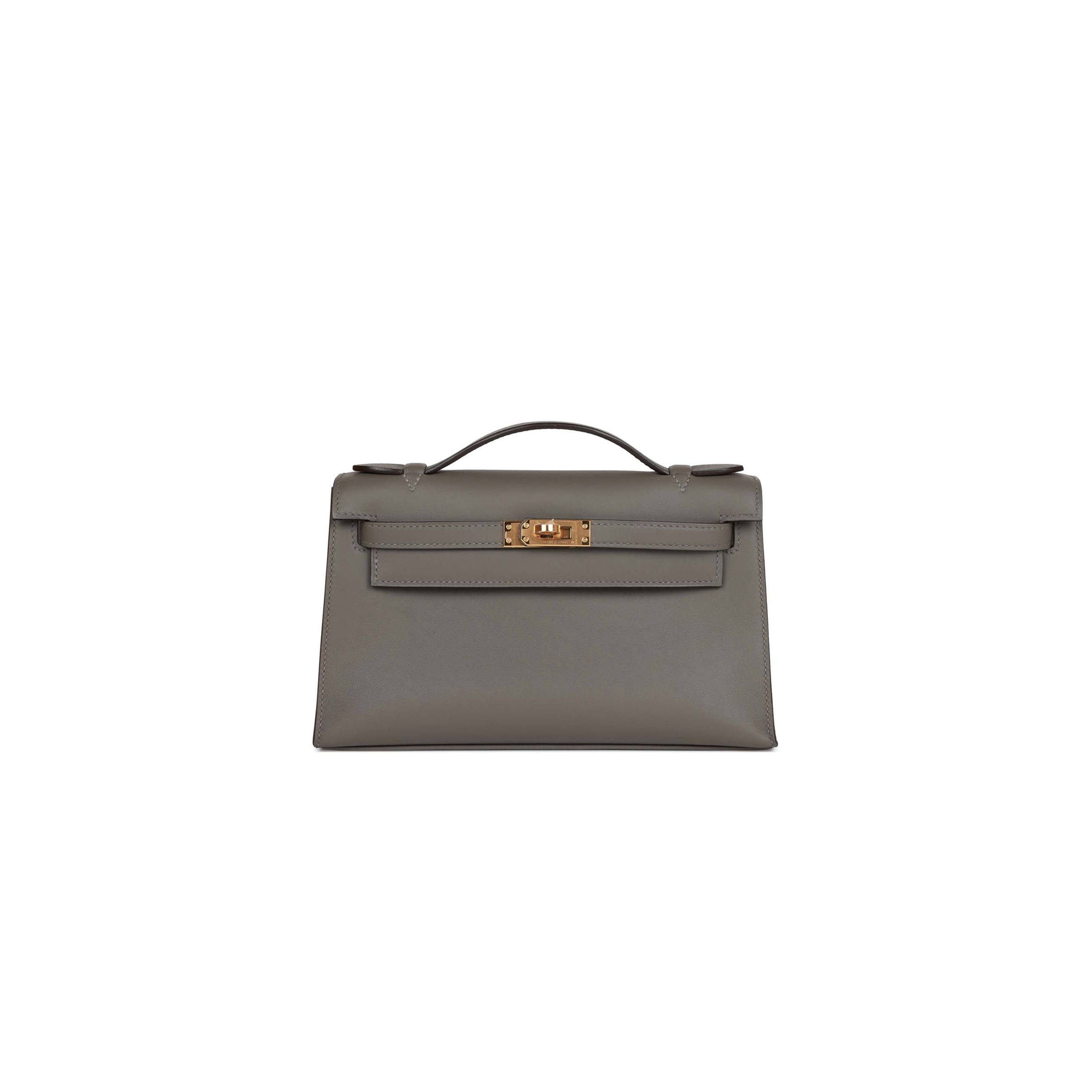 HERMES MINI KELLY POCHETTE GRIS MEYER SWIFT GOLD HARDWARE (22*14*7cm) HERMES MINI KELLY POCHETTE GRIS MEYER SWIFT GOLD HARDWARE (22*14*7cm)