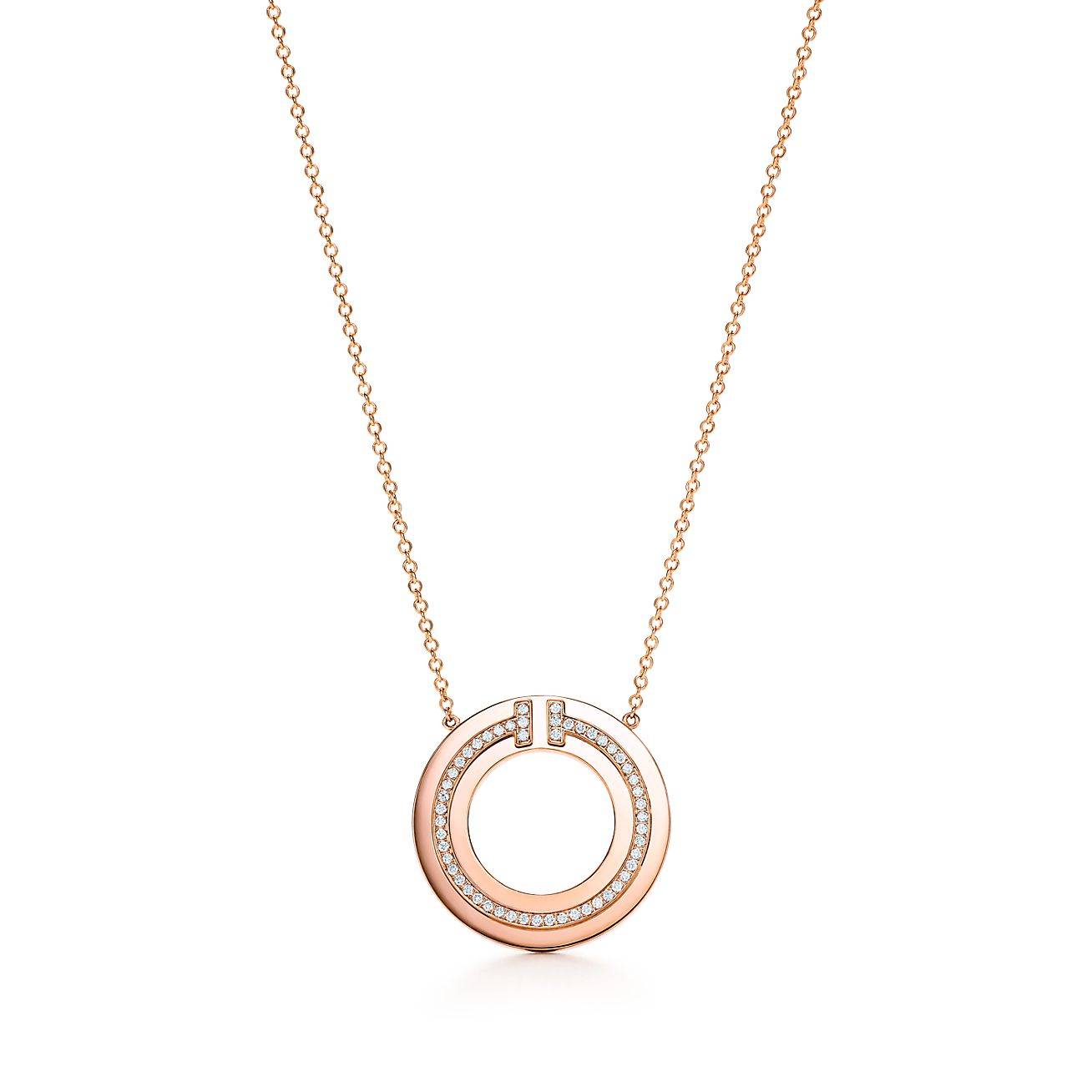 Tiffany T Diamond Circle Pendant in 18k Rose Gold