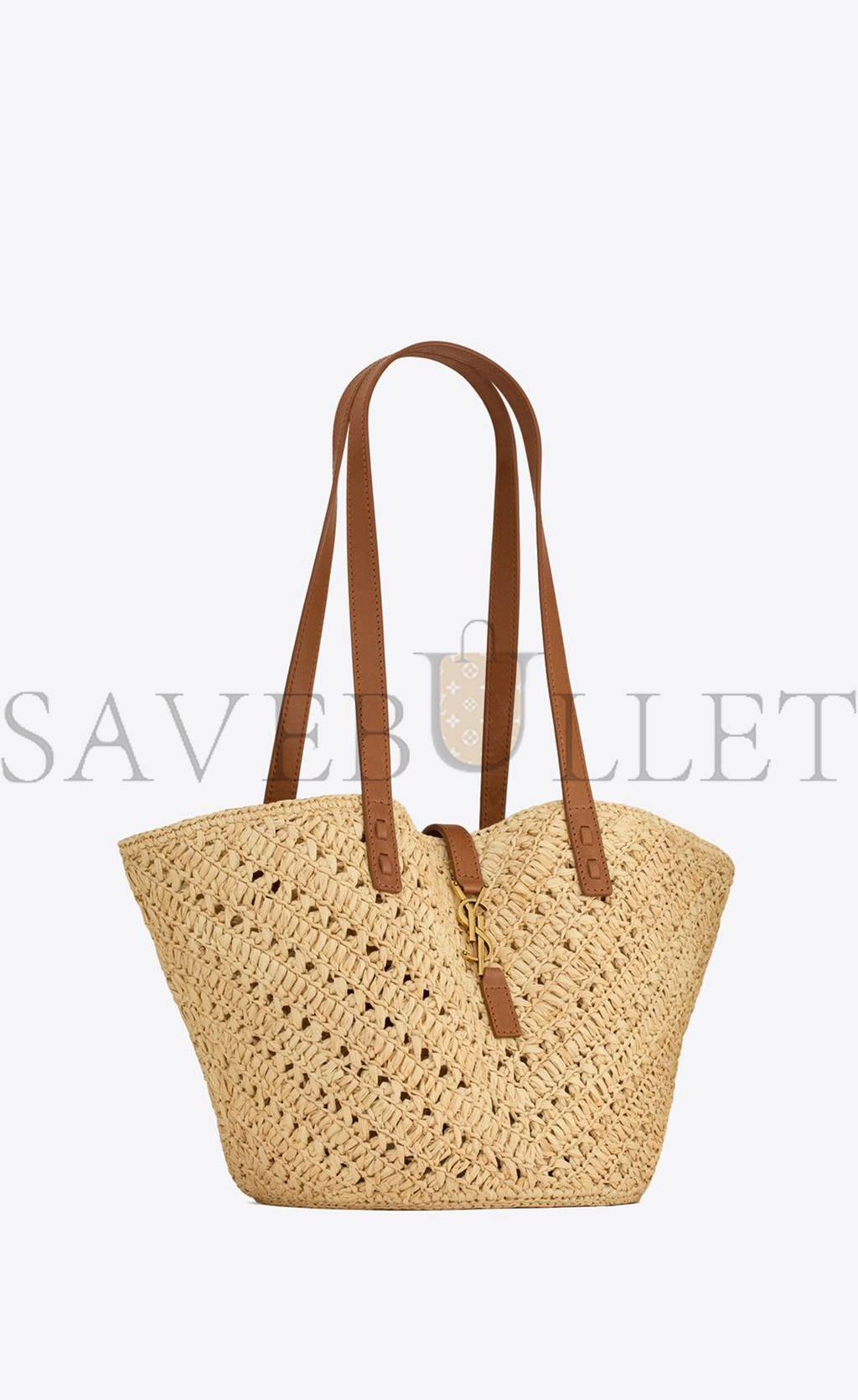 YSL PANIER SMALL IN RAFFIA AND VEGETABLE-TANNED LEATHER 751240GAADJ2080 (38*21*20cm)