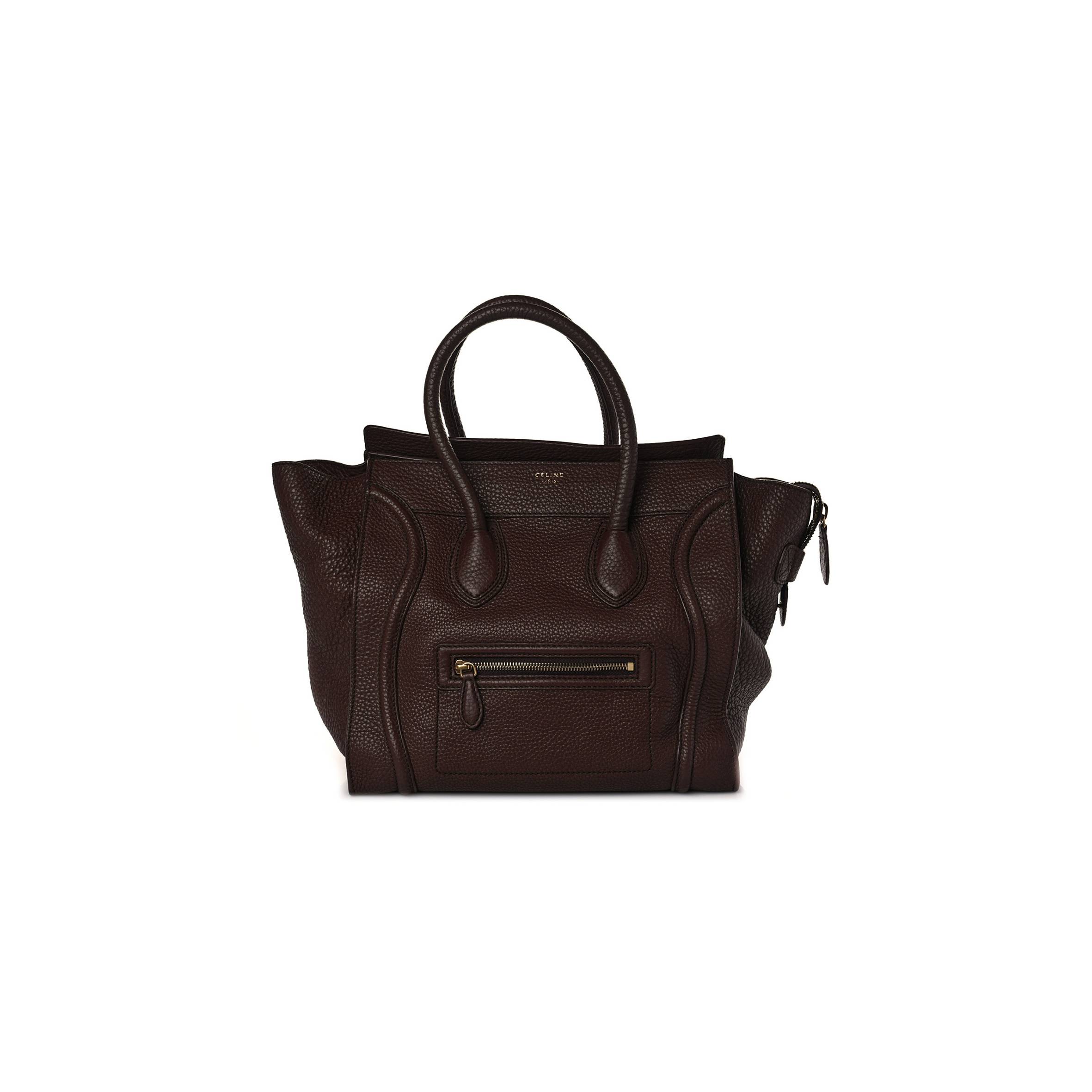 CELINE DRUMMED CALFSKIN MINI LUGGAGE DARK BROWN (30*29*18cm) CELINE DRUMMED CALFSKIN MINI LUGGAGE DARK BROWN (30*29*18cm)