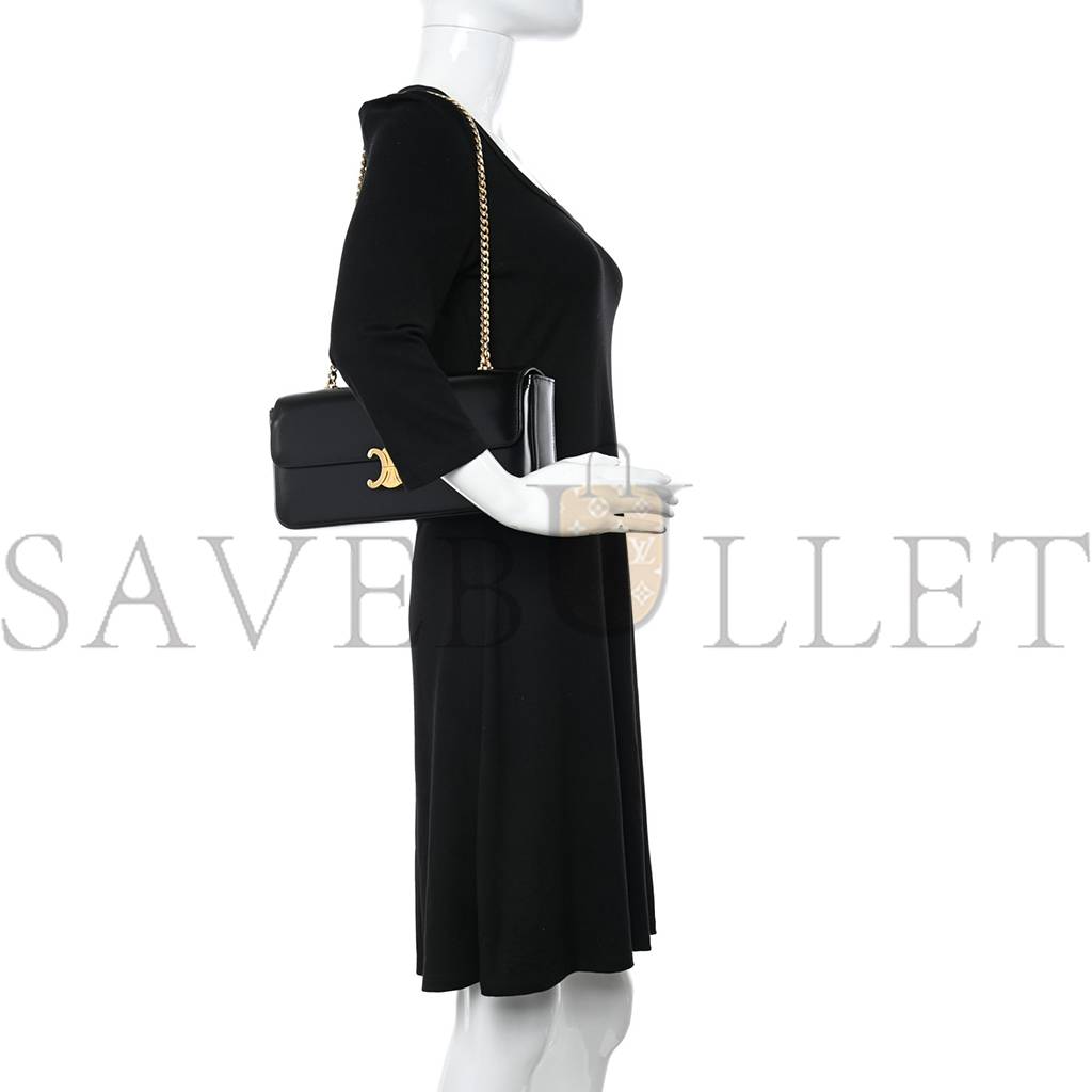 CELINE SHINY CALFSKIN TRIOMPHE CHAIN BAG BLACK (30*13*4cm) CELINE SHINY CALFSKIN TRIOMPHE CHAIN BAG BLACK (30*13*4cm)