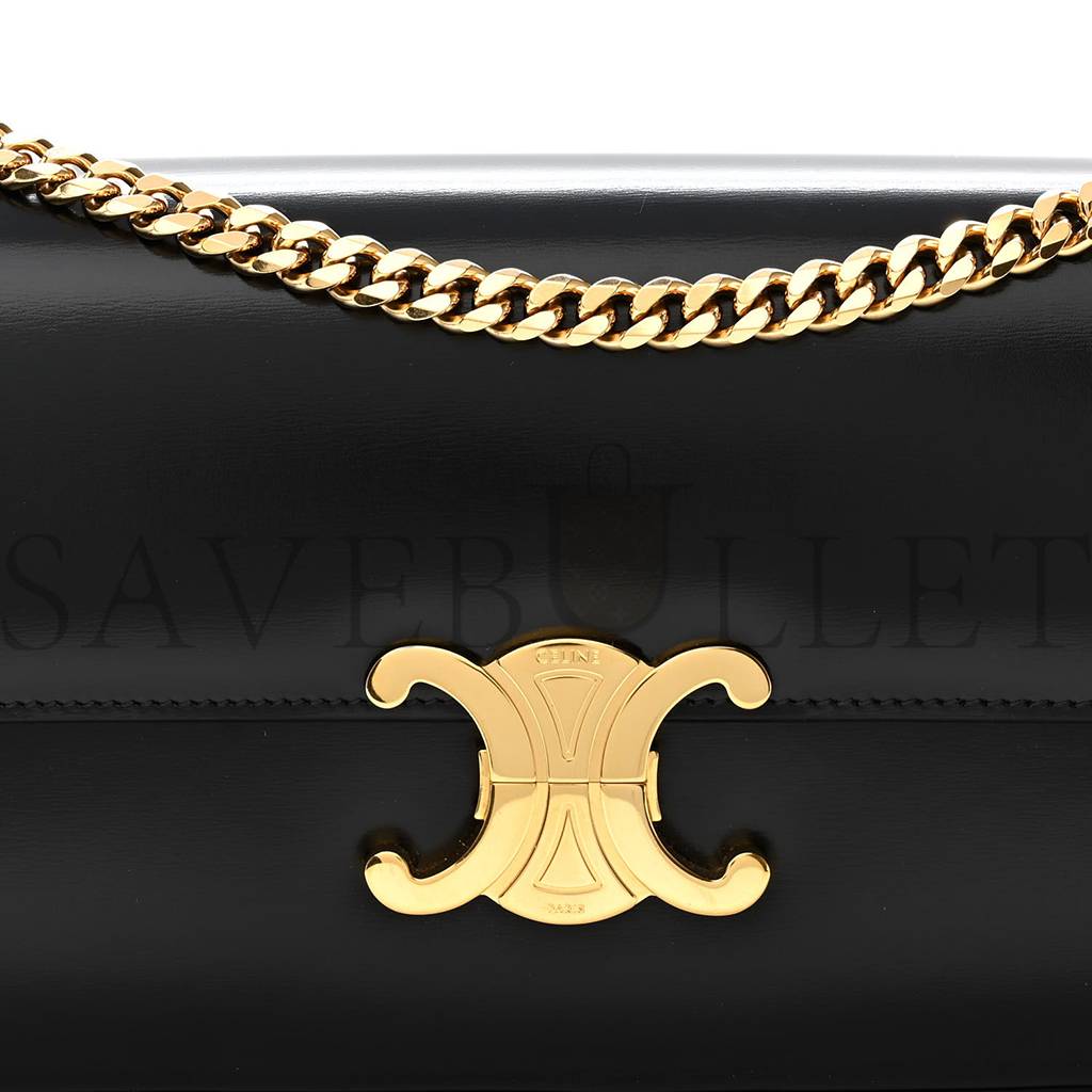 CELINE SHINY CALFSKIN TRIOMPHE CHAIN BAG BLACK (30*13*4cm) CELINE SHINY CALFSKIN TRIOMPHE CHAIN BAG BLACK (30*13*4cm)