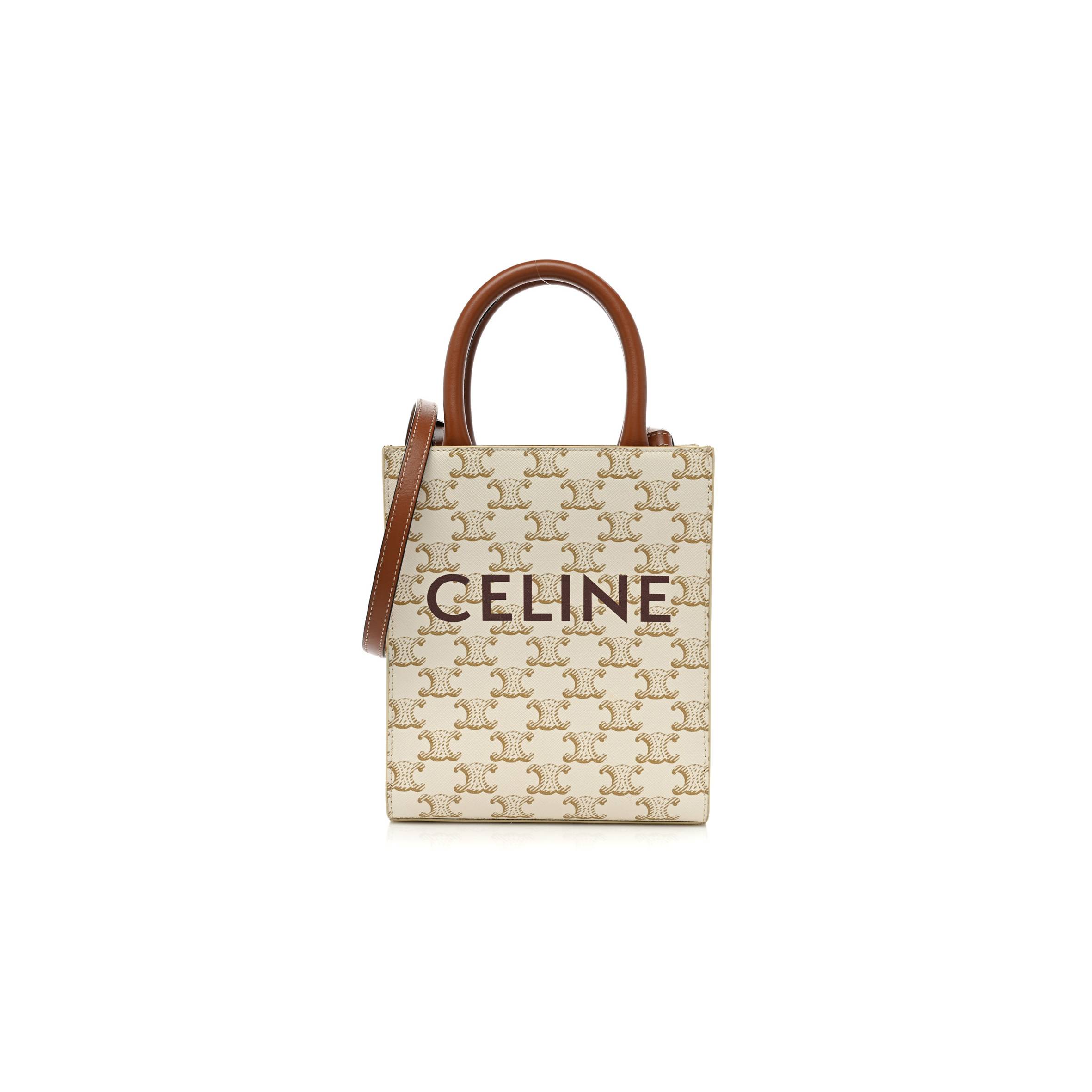 CELINE TRIOMPHE CANVAS CALFSKIN MINI VERTICAL CABAS WHITE (23*15*15cm) CELINE TRIOMPHE CANVAS CALFSKIN MINI VERTICAL CABAS WHITE (23*15*15cm)