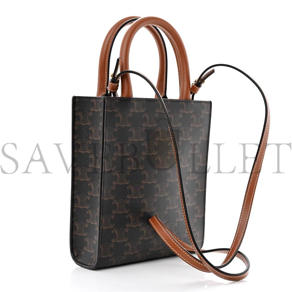 CELINE TRIOMPHE CANVAS CALFSKIN MINI VERTICAL CABAS TAN (20*17*6cm) CELINE TRIOMPHE CANVAS CALFSKIN MINI VERTICAL CABAS TAN (20*17*6cm)