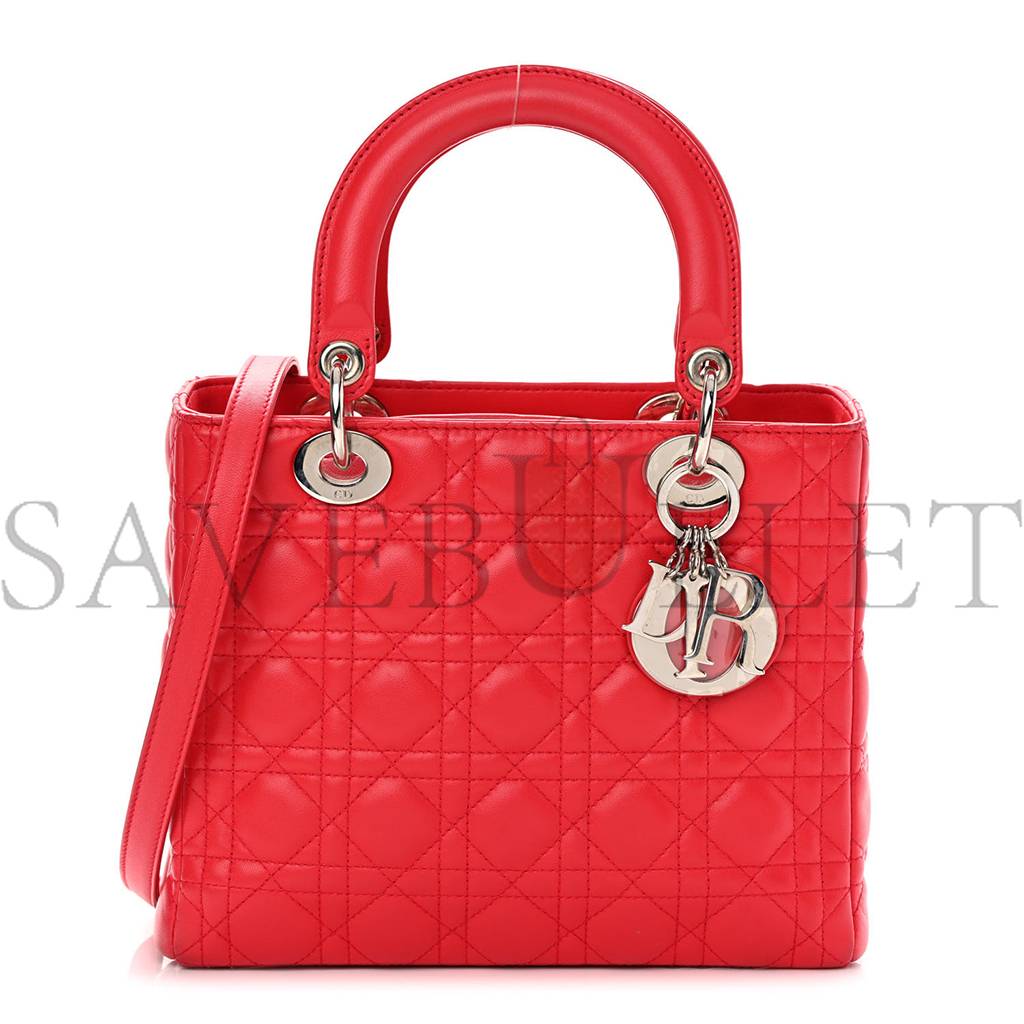 DIOR LAMBSKIN CANNAGE MEDIUM LADY DIOR RED (23*20*12.7cm)