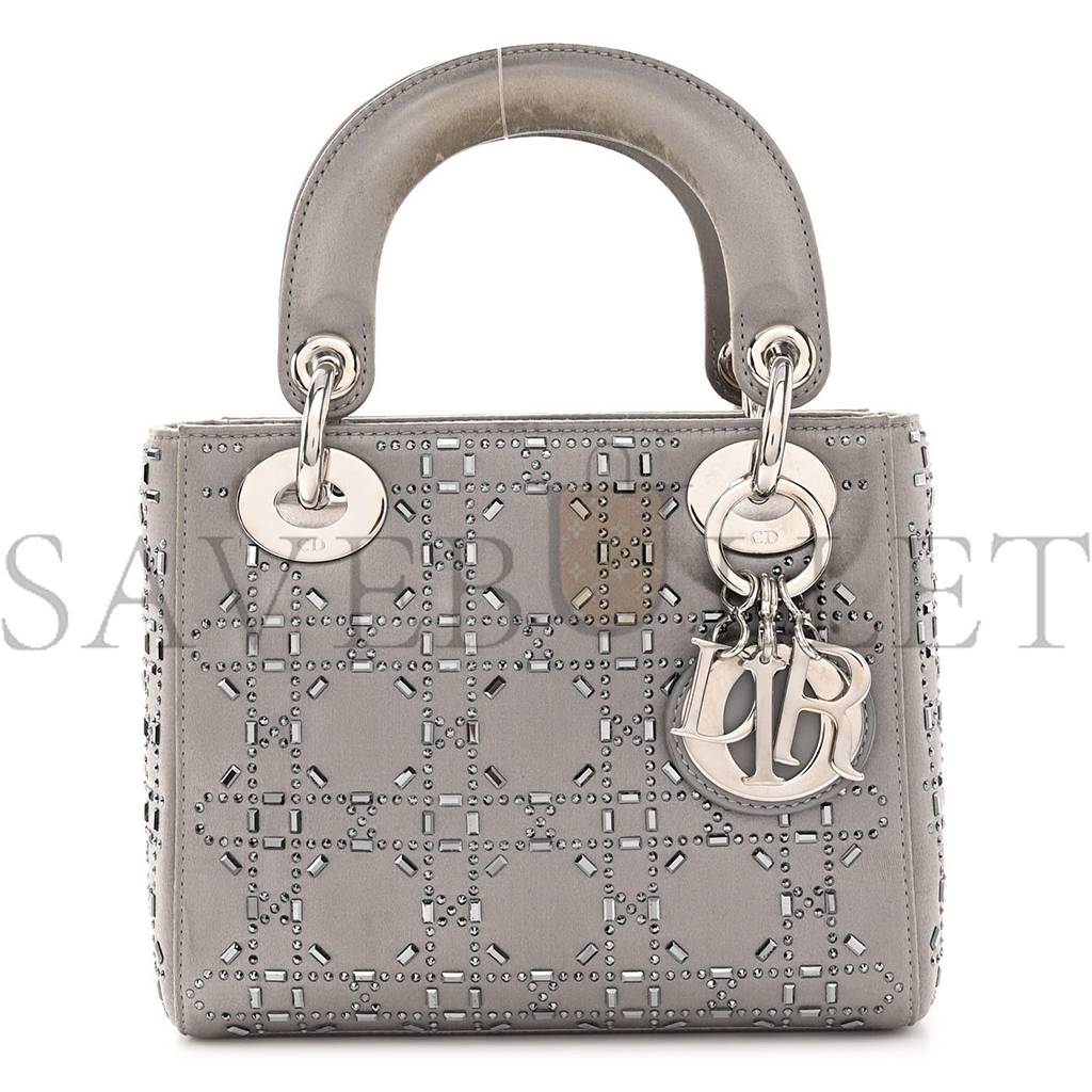 DIOR SATIN CRYSTAL CANNAGE MINI LADY DIOR GRAY (17*15*7cm)