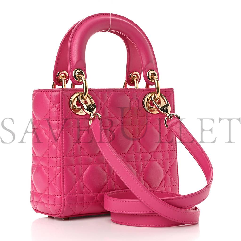 DIOR LAMBSKIN CANNAGE MINI LADY DIOR FUCHSIA (17*15*7cm) 