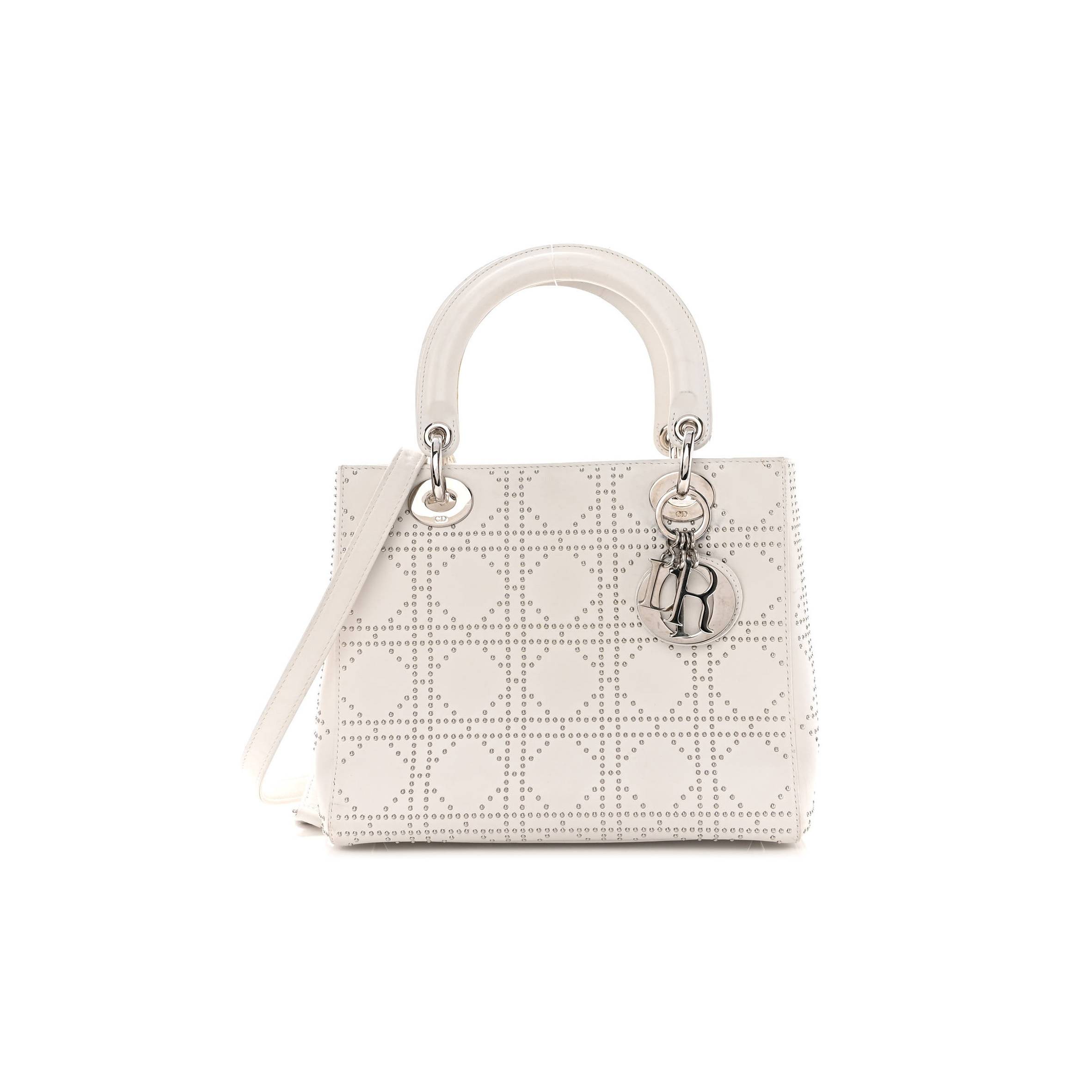 DIOR LAMBSKIN STUDDED CANNAGE MEDIUM LADY DIOR WHITE (24*20*11.4cm)