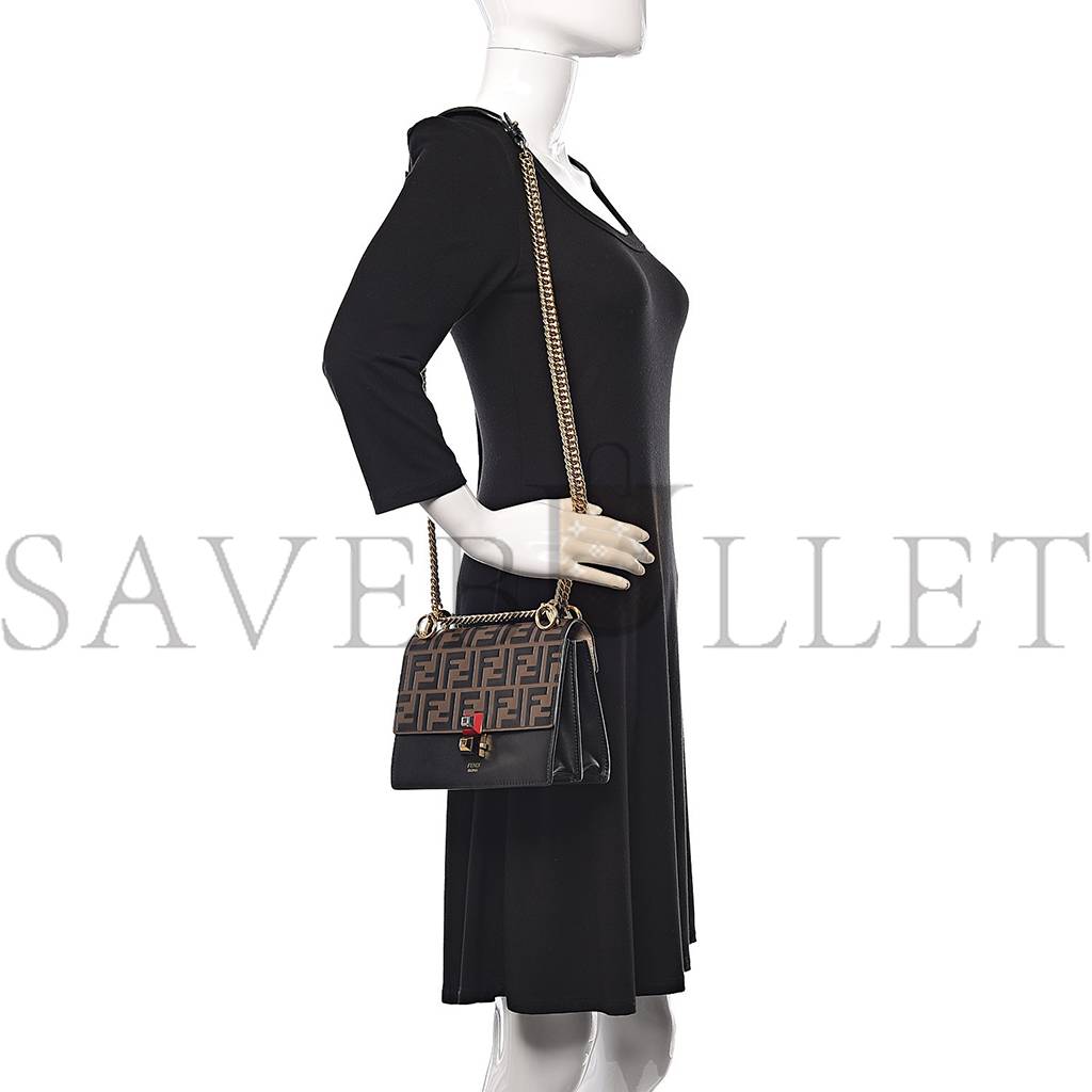 FENDI VITELLO LIBERTY BI-COLOR FF 1974 EMBOSSED SMALL KAN I SHOULDER BAG BLACK MAYA (19*16*9cm) FENDI VITELLO LIBERTY BI-COLOR FF 1974 EMBOSSED SMALL KAN I SHOULDER BAG BLACK MAYA (19*16*9cm)