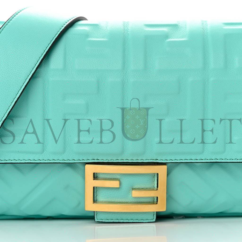 FENDI NAPPA FF 1974 EMBOSSED BAGUETTE SPRING TURQUOISE (27*15*5cm)